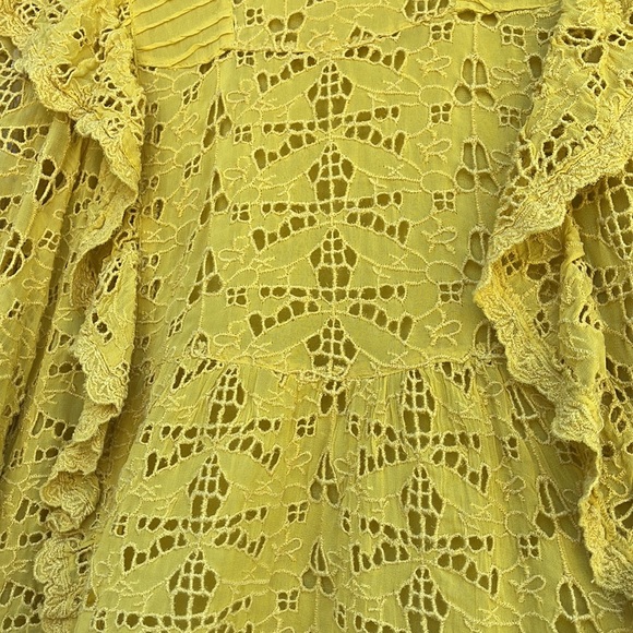 Anthropologie Yellow Clemetine Eyelet Long Sleeve Lined Boho Top Womens Size 8 - Picture 7 of 14
